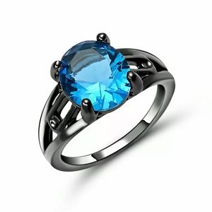 Black Gold & Aquamarine Ring Size 6
